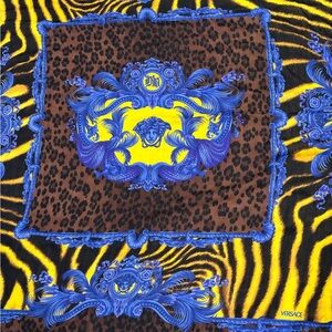 Versace Vibrant Blue and Yellow Animal Print Scarf